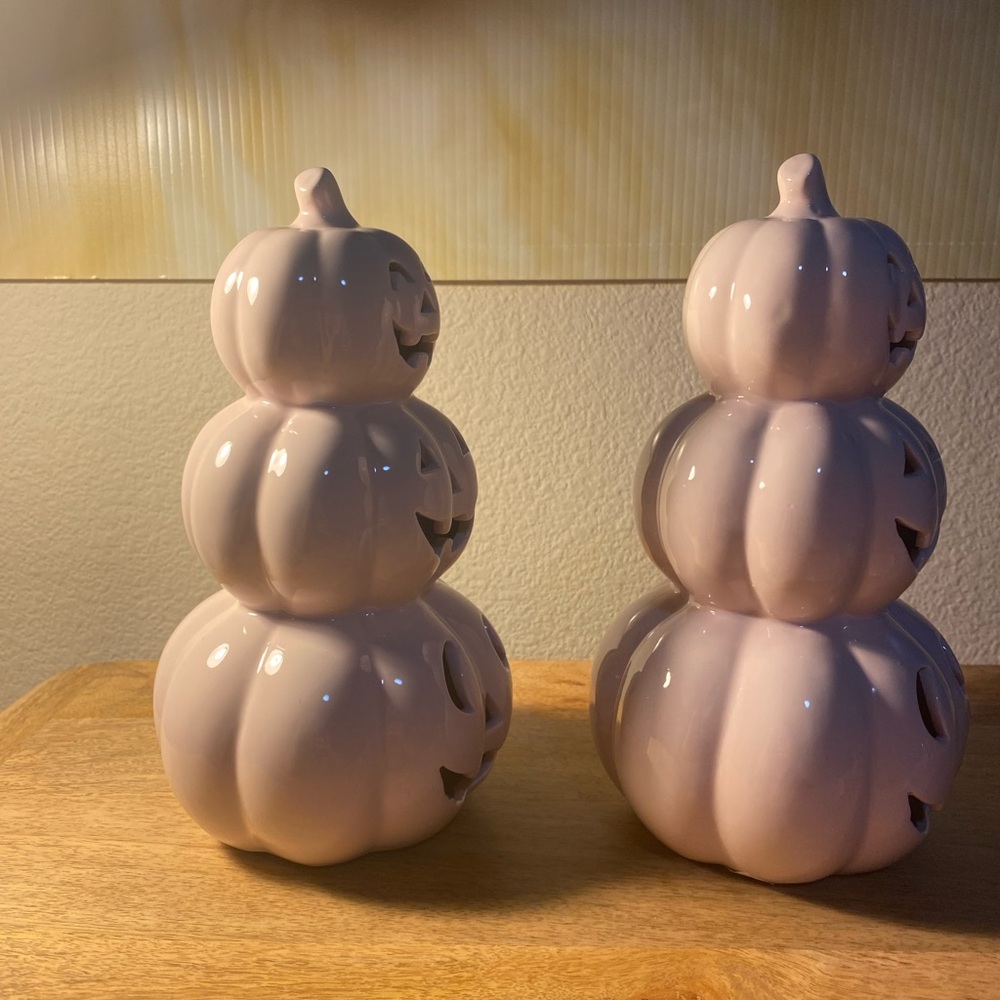 Martha Stewart Set of 2 - Stacked Ceramic Pink Pumpkins - Halloween Decor - New - Picture 4 of 7